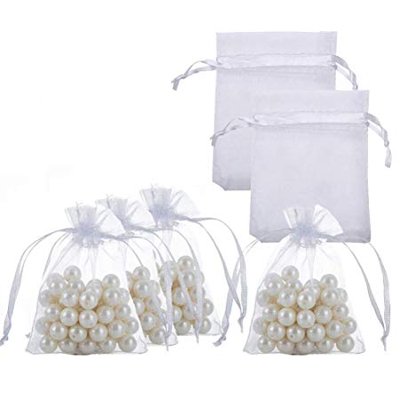 Small Organza Bags with Drawstrings 2.7x3.5 inch, White, Pack of 100
