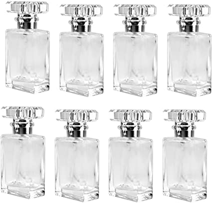 Foraineam 8 Pack 30ml / 1 oz. Clear Refillable Perfume Bottle, Portable Square Empty Glass Perfume Atomizer Bottle with Spray Applicator