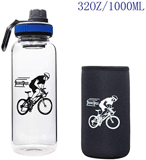 COMI Borosilicate Glass Water Bottle with Straw Silicone Sleeve BPA Free for Kids 400ml 14 OZ/1000ml 32 OZ