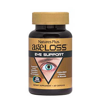 NaturesPlus AgeLoss Eye Support - 60 Vegetarian Capsules - Eye Vitamins & Minerals Supplement with Lutein, Astaxanthin & Zeaxanthin, Antioxidant - Gluten-Free - 30 Servings