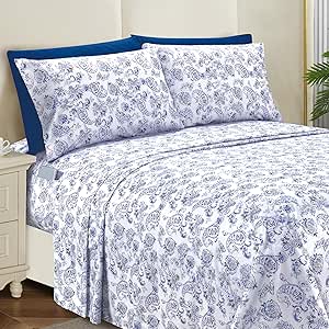 Elegant Comfort Softest and Coziest 6-Piece Sheet Set - 1500 Premium Hotel Quality Microfiber - Deep Pocket, Wrinkle Resistant 6-Piece Paisley Pattern Bed Sheet Set, California King, Paisley Indigo