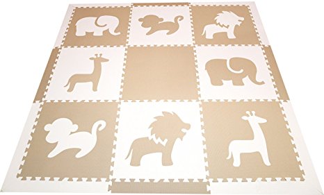 SoftTiles Safari Animals Premium Interlocking Foam Large Children's Playmat 78" x 78" (Tan, White) SCSAFWT