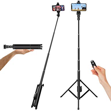 Selfie Stick Tripod, 52" Extendable Phone Camera Selfie Stick with Tripod Stand & Wireless Remote Compatible with iPhone Xs X 6 7 8/ Huawei/Samsung Galaxy S9 Note8/ Xiaomi/GoPro/Android Phones