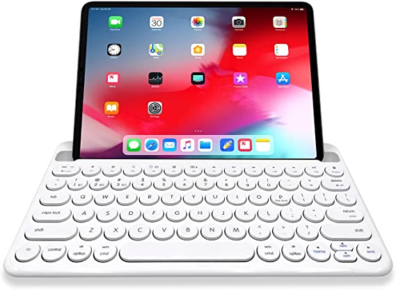 Macally Small Bluetooth Keyboard for Tablet and Phone - (Mac/PC/iOS/Android) Universal Multi Device - Rechargeable Bluetooth Wireless Keyboard with Stand - 78 Key Bluetooth iPad Keyboard Small - White