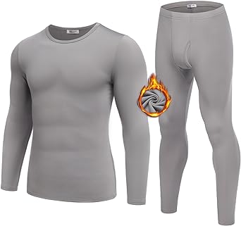 Ekouaer Men's Thermal Underwear Stretchy Long Johns Set Micro Fleece Warm Base Layer 2 Piece Basic Top & Bottom Suit(S-3XL)
