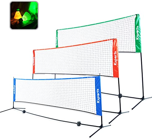 Ksports Tennis Net Bundle Comprising of−One Red 10ft Multisports Net−4 LED Birdies Shuttlecocks−One Carry Bag−for Tennis, Badminton, Kids Volleyball, Pickleball−Easy Setup-Indoor & Outdoor