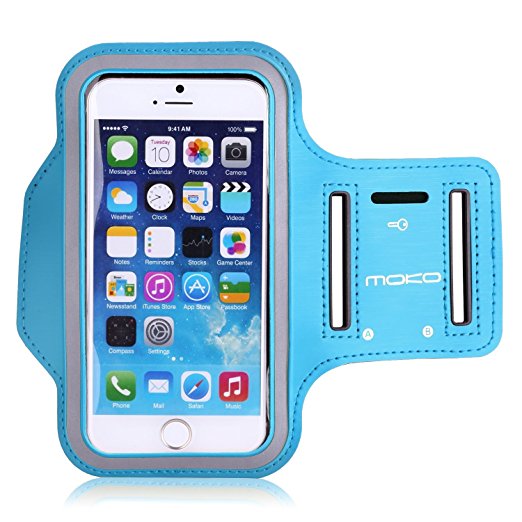 Universal Sports Armband, MoKo Water Resistant Running Case Workout Arm Band Cover for iPhone 8, iPhone 7, 6S, 6, 5S, 5, SE, Galaxy S7, S6, S6 edge, J5, Moto Pixel Huawei Sony LG, Light Blue