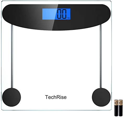 Body Weight Scale, TechRise High Precision Digital Bathroom Scale, Electronic Scale with Step-on Technology, Backlit LCD Display