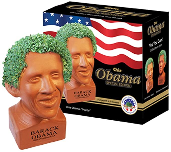 Chia Pet Happy Barack Obama with Seed Pack, Decorative Pottery Planter, Easy to Do and Fun to Grow, Novelty Gift, Perfect for Any Occasion