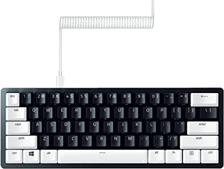 Razer Huntsman Mini 60% Gaming Keyboard + PBT Keycap + Coiled Cable Upgrade Set Bundle: Classic Black/Linear Optical - Mercury White