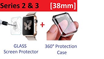 Apple Watch Case Series 2 and Series 3 38mm, Amazingforless Tempered Glass Screen Protector for Apple Watch Series 2 / Series 3 and Ultra-thin Clear HD Case