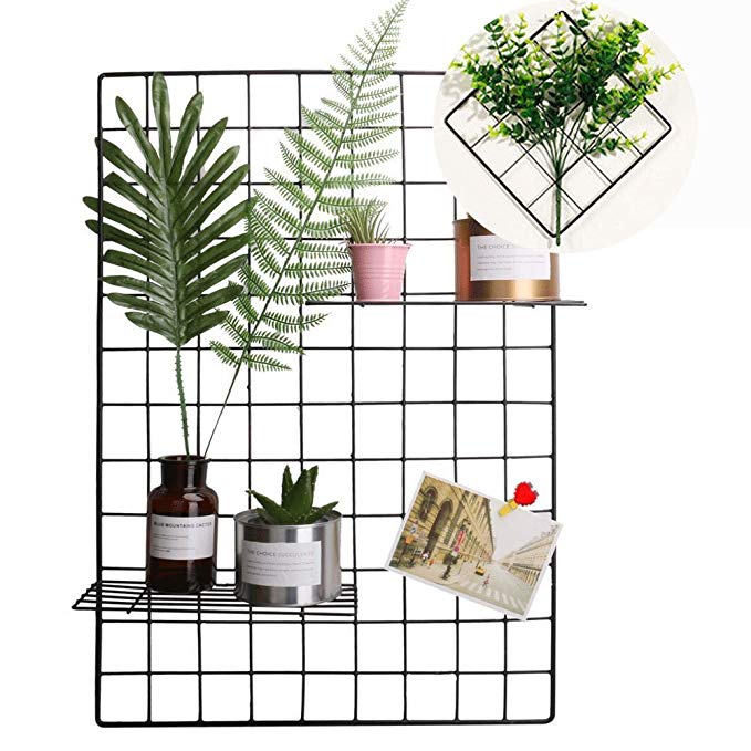 Wire Grid Panel, Multifunction Photo Wall Decor Dispaly Vinyl Dipped Organizer for Home Decor Dorm Decoration 25.6" x 17.7" Pack of 2 Black (Black)