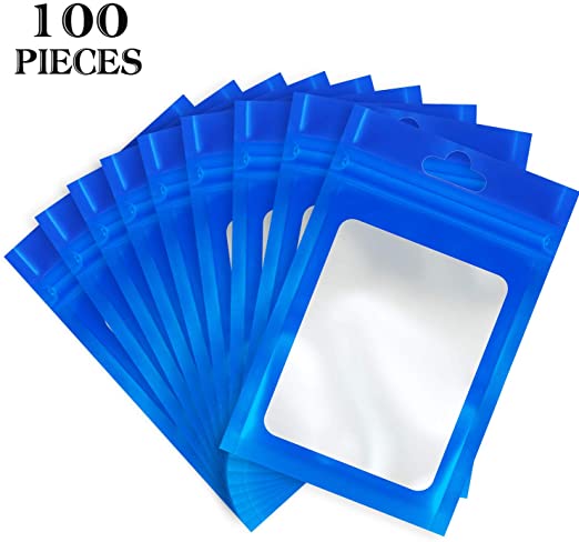 100 Pieces Resealable Mylar Ziplock Food Storage Bags with Clear Window Coffee Beans Packaging Pouch for Food Self Sealing Storage Supplies (Blue, 6.3 x 9.4 Inch)