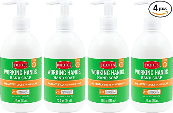 O'Keeffe's Working Hands Moisturizing Hand Soap with Fresh Orange Oil, 12 Ounce Pump (Pack of 4)