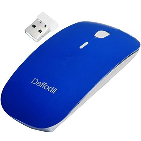 Daffodil WMS500 Wireless Optical Mouse - Cordless 3 Button PC Mouse Adjustable Sensitivity (MAX DPI: 1600) - For Laptop / Netbook / Desktop Computers - Battery Powered (2xAAA Included.) (Blue)