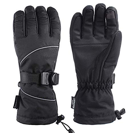 Unigear Waterproof Ski Gloves, Winter Thermal Waterproof Windproof Touchscreen Anti-slip Warm Leather Gloves for Skiing, Snowboarding, Cycling, Climbing