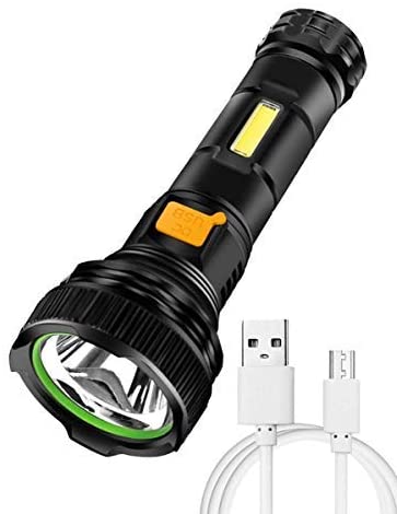 Brightest Spotlight Hand-held Portable LED Flashlight Rechargeable Flashlight 1000 Lumens Ultra Bright Tactical Waterproof Torch USB Charging 3Modes for Camping Hiking IPX4 Waterproof