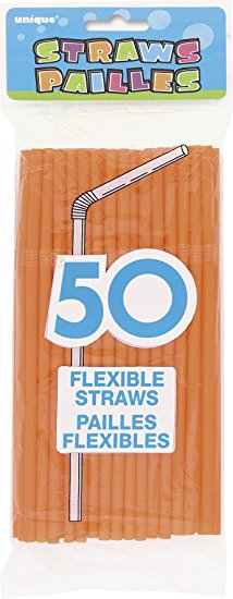 Flexible Plastic Drinking Straws, Orange, 50ct
