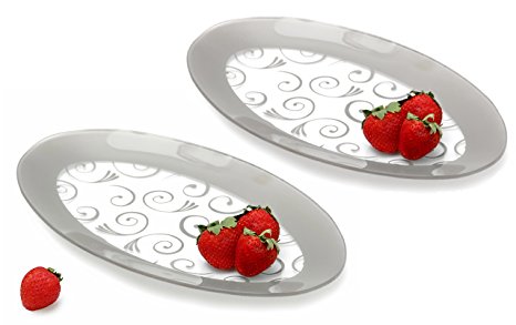 GAC Tempered Glass Oval Platter Serving Tray and Decorative Plate Set of 2 Unbreakable - Chip Resistant - Oven and Microwave Safe - Dishwasher Safe - Stackable