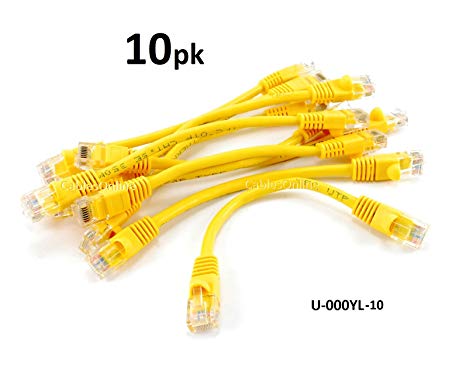 CablesOnline 10-PACK 6inch CAT5e UTP Ethernet RJ45 Full 8-Wire Yellow Patch Cable, (U-000YL-10)