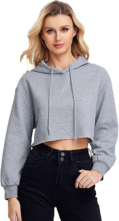 Milumia Women Long Sleeve Hoodie Crop Top Joggers Solid Drawstring Hooded Sweatshirt