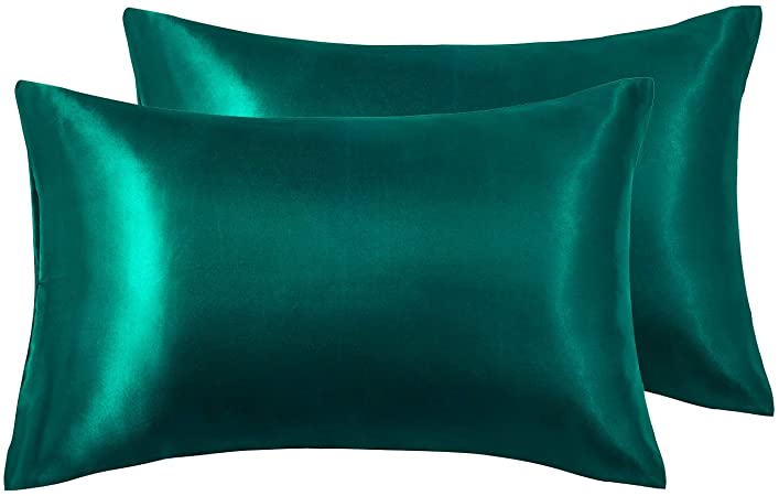 Love's cabin Silk Satin Pillowcase for Hair and Skin (Dark Green, 20x40 inches) Slip King Size Pillow Cases Set of 2 - Satin Cooling Pillow Covers with Envelope Closure