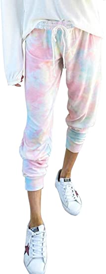 Tiksawon Womens Fashion Printed Casual Drawstring Elastic Waist Sweatpants Cotton Soft Lightweight Jogger Pants with Pockets