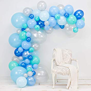 CASTEL Balloon Arch & Garland Kit | Blue, Silver & Tiffany Sm to XLarge Balloons | Glue Dots | 17' Decorating Strip | Wedding, Boy Baby Shower, Graduation, Anniversary & Organic Party Decorations