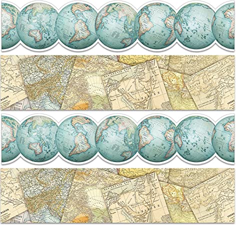 Travel The Map Globes Bulletin Board Straight Border Map Bulletin Board Border for Classroom Bulletin Adventure Awaits Sign Travel Border Decor Wall Decals Border Wall Restroom Decoration (59 ft)