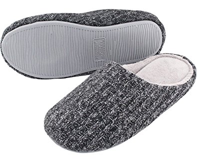 HomeIdeas by Cozy Niche Men's Cashmere Cotton Knitted House Slippers, Autumn Winter Breathable Indoor / Outdoor Shoes