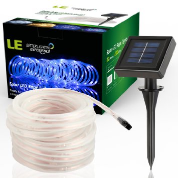 LE® 33ft 100 LED Solar Rope Lights, Waterproof Outdoor Rope Lights, Blue, Portable, LED String Light with Light Sensor, Ideal for Christmas/Wedding/Party/Decorations/Gardens/Lawn/Patio