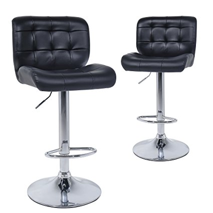 Wahson Counter Height Bar Stools set of 2 - Contemporary PU Leather Adjustable Swivel Barstool Chairs with Back, Black