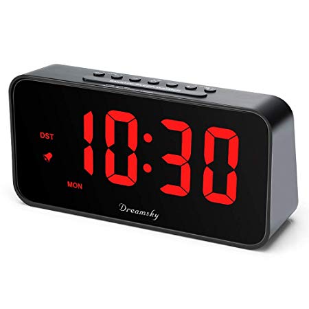 DreamSky 7.3 Inches Large Alarm Clock Radio, FM Clock Radio, 2 Inches Digit Display with Dimmer, USB Charging Port, Adjustable Alarm Volume, Weekday Display, Snooze, Sleep Timer, DST, Battery Backup.