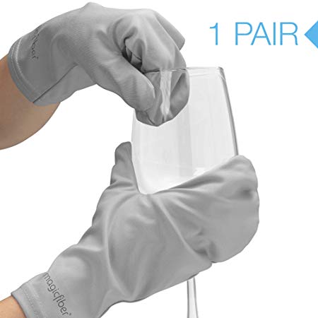 MagicFiber Microfiber Cleaning Gloves Mitts (1 Pair) Easily Clean, Polish, Dust - Crystal, Wine Glass, Screens, Fingerprints, Tarnish, Silver, Silverware, Jewelry