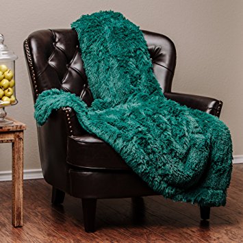 Chanasya Super Soft Long Shaggy Chic Fuzzy Fur Faux Fur Warm Elegant Cozy With Fluffy Sherpa Teal Microfiber Throw Blanket (50" x 65") - Solid Shaggy Teal