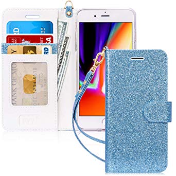 FYY Case for iPhone 8 Plus/iPhone 7 Plus,[Kickstand Feature] Luxury PU Leather Wallet Case Flip Folio Cover with [Card Slots] [Wrist Strap] for Apple iPhone 8 Plus 2017/7 Plus 2016 (5.5") Blue