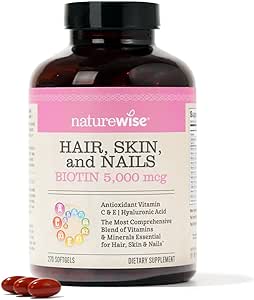 NatureWise Hair Skin and Nails Vitamin, Biotin 5000mcg w/Hyaluronic Acid, Multivitamin for Women w/Vitamin C, Vitamin B Complex, Vitamin D, A, E - Non-GMO, Gluten Free - 270 Softgels[3-Month Supply]