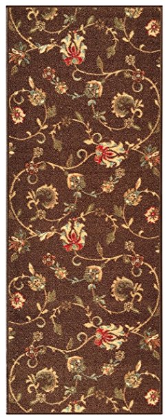 Custom Size CHOCOLATE BROWN Floral Rubber Backed Non-Slip Hallway Stair Runner Rug Carpet 22 inch Wide Choose Your Length 22in X 6ft
