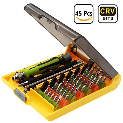 Torx Screwdriver Set, T4 T5 T6 T7 Torx Security T8 T9 T15 T20 Hex Nut Pentalobe Flathead Triwing Triangle Square Bit Tool Kit with Flexible Shaft Extension for Precise Repair Maintenance (45 IN 1)