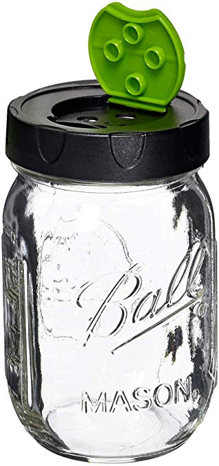 Ball Genuine 16 oz Mason Jar with Closable Shaker Lid Dispenser - for Herbs, Spices, Grated Cheese, Sprinkles, Nuts, etc! Includes Bonus Measurement Magnet