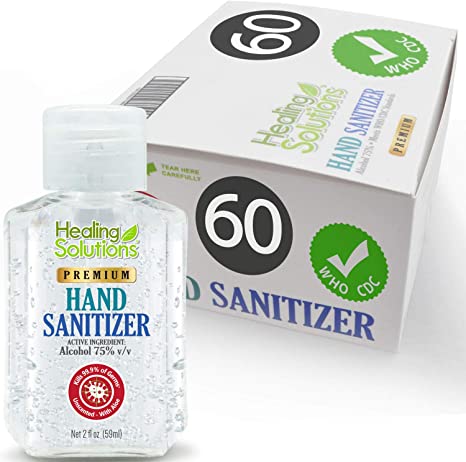 Hand Sanitizer Gel (60 Pack - Mini 2 oz Bottle) - 75% Alcohol - Kills 99.99% of Germs - Small 2oz Bulk Travel Size Individual Personal Pocket 2 Ounce Bottles