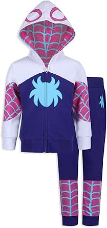 Marvel Girls Spider-Gwen Ghost Spider Zip Up Hooded Sweatshirt and Pants Set for Toddlers