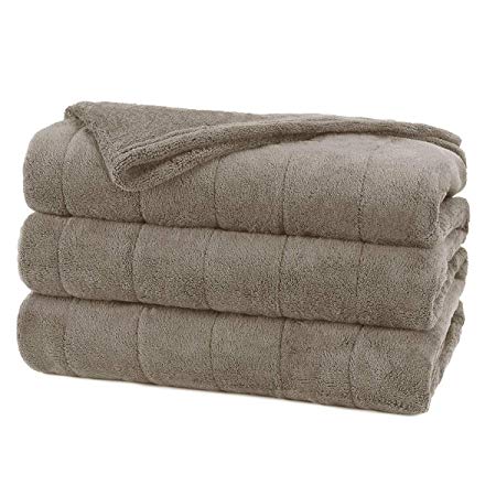 Sunbeam Microplush Heated Blanket with ComfortTech Controller, Full/Queen, Mushroom