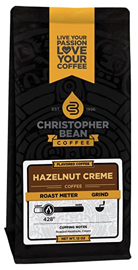 Christopher Bean Coffee Decaffeinated Whole Bean Flavored Coffee, Hazelnut Creme, 12 Ounce