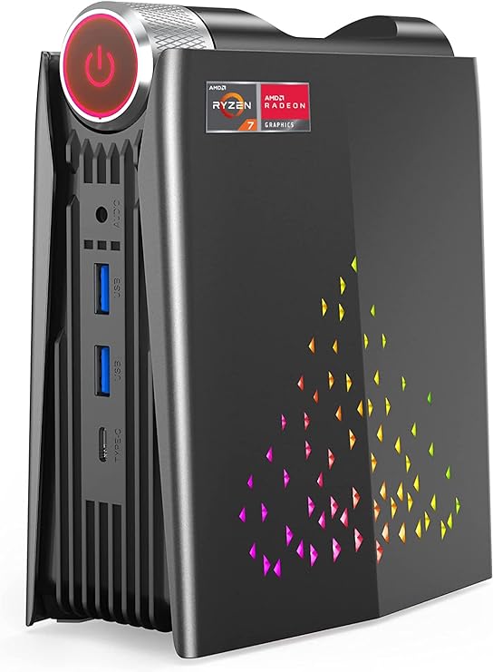 Mini PC AMD Ryzen 7 5700U(up to 4.3Ghz), 32GB DDR5(Dual Channel) 512GB NVMe SSD Mini Computers with Computer 4K-Triple-Screen, WiFi6/BT5.2/RGB Lights/3 Modes Mini Desktop Pc for Office/Home/Business