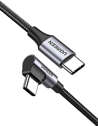 UGREEN USB C to USB C Cable 90 Degree 60W PD Fast Charge Right Angle Type C Data Lead Compatible with MacBook Air iPad Pro 2020 Samsung S20 S10 S9 A70 A71 Huawei Oculus Quest Lenovo Dell Surface,0.5M