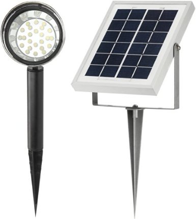 MicroSolar - Lithium Battery - 24 LED - High Lumen - Solar Spotlight Solar Flag Pole Light - with 16 Foot Wire --- Automatically Working from Dusk to Dawn at Good Sunshine