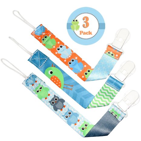 ** LAUNCH PROMO** Pacifier Clip Boys by Liname - 3 Pack - Premium Quality Universal Pacifier Clip - Adorable 2-Sided Stylish Design - Soothie Pacifier Holder - Perfect Baby Shower Gift
