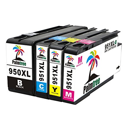 Palmtree 4PK Compatible Replacements for HP 950 951XL Ink Cartridge Work For HP Officejet PRO 8600 8610 8620 8630 8100 8640 8660 8615 8625 251dw 271dw 276dw Printer (Black, Cyan, Magenta, Yellow)