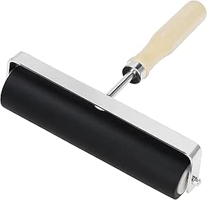 Kurtzy Rubber Printmaking Roller - 15cm/5.90 inches - Black Hard Lino Brayer With Wooden Handle for Stamping, Ink Paint Block and Gluing Application